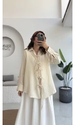 2088 - Roma Uzun Kollu Bağlamalı Gömlek - Taş