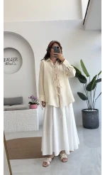 2088 - Roma Uzun Kollu Bağlamalı Gömlek - Taş