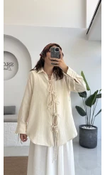 2088 - Roma Uzun Kollu Bağlamalı Gömlek - Taş