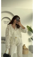 Romantik Gömlek - Kırık Beyaz - 38569