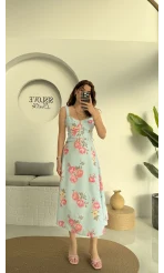 Rosa Kemerli Elbise - Bebe Mavisi - 8582