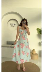 Rosa Kemerli Elbise - Bebe Mavisi - 8582