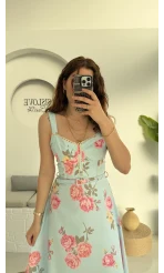 Rosa Kemerli Elbise - Bebe Mavisi - 8582