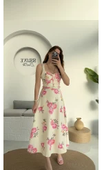 Rosa Kemerli Elbise - Ekru - 8582