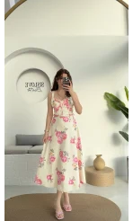 Rosa Kemerli Elbise - Ekru - 8582