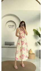 Rosa Kemerli Elbise - Ekru - 8582