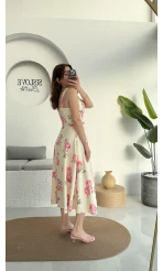 Rosa Kemerli Elbise - Ekru - 8582