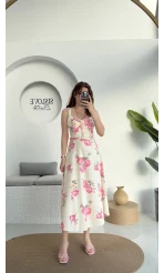 Rosa Kemerli Elbise - Ekru - 8582