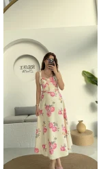 Rosa Kemerli Elbise - Ekru - 8582