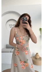 Rosa Kemerli Elbise - Haki - 8582