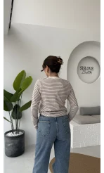 Rosalind Uzun Kollu Çizgili Bluz - Kahverengi