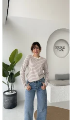 Rosalind Uzun Kollu Çizgili Bluz - Kahverengi