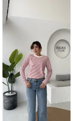 Rosalind Uzun Kollu Çizgili Bluz - Kırmızı