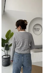 Rosalind Uzun Kollu Çizgili Bluz - Lacivert