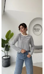 Rosalind Uzun Kollu Çizgili Bluz - Lacivert