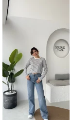 Rosalind Uzun Kollu Çizgili Bluz - Lacivert