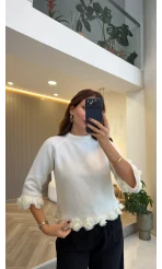 Rose Detay Triko Kazak - Ekru - Kod: 9108