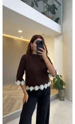 Rose Detay Triko Kazak - Kahve - Kod: 9108