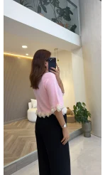 Rose Detay Triko Kazak - Pembe - Kod: 9108