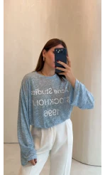 Rowe Baskı Detay Tshirt - Mavi - Kod: 1113