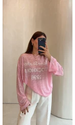 Rowe Baskı Detay Tshirt - Pembe - Kod: 1113