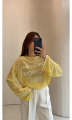 Rowe Baskı Detay Tshirt - Sarı - Kod: 1113