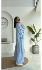 Roxy Gofre Gömlek Pantolon Takım - Mavi - 8008