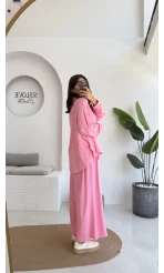 Roxy Gofre Gömlek Pantolon Takım - Pembe - 8008