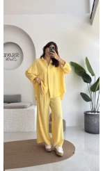 Roxy Gofre Gömlek Pantolon Takım - Sarı - 8008
