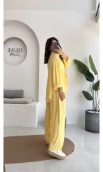 Roxy Gofre Gömlek Pantolon Takım - Sarı - 8008