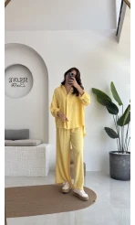 Roxy Gofre Gömlek Pantolon Takım - Sarı - 8008