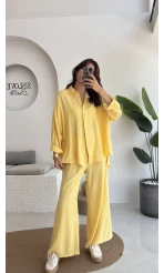 Roxy Gofre Gömlek Pantolon Takım - Sarı - 8008