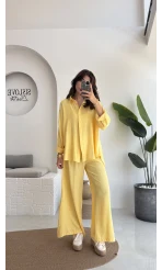 Roxy Gofre Gömlek Pantolon Takım - Sarı - 8008