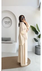 Roxy Gofre Gömlek Pantolon Takım - Taş - 8008