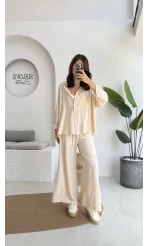 Roxy Gofre Gömlek Pantolon Takım - Taş - 8008