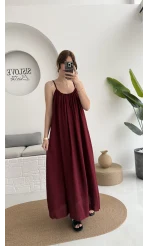 Ru Dökümlü Viskon Elbise - Bordo - 3013