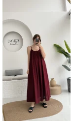 Ru Dökümlü Viskon Elbise - Bordo - 3013