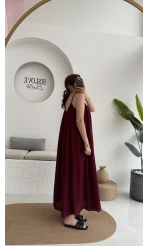 Ru Dökümlü Viskon Elbise - Bordo - 3013