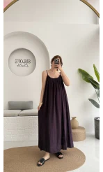 Ru Dökümlü Viskon Elbise - Mürdüm - 3013