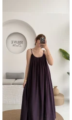 Ru Dökümlü Viskon Elbise - Mürdüm - 3013