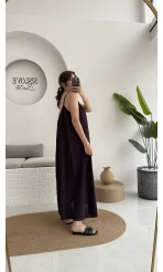 Ru Dökümlü Viskon Elbise - Mürdüm - 3013