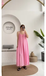 Ru Dökümlü Viskon Elbise - Pembe - 3013