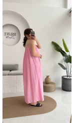 Ru Dökümlü Viskon Elbise - Pembe - 3013