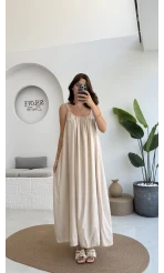 Ru Dökümlü Viskon Elbise - Taş - 3013