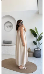 Ru Dökümlü Viskon Elbise - Taş - 3013