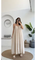 Ru Dökümlü Viskon Elbise - Taş - 3013