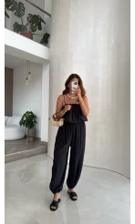 Ruby Askılı Balon Bluz Şalvar Pantolon Takım - Antrasit - Kod: 581171