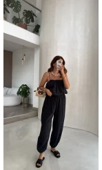 Ruby Askılı Balon Bluz Şalvar Pantolon Takım - Antrasit - Kod: 581171
