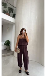 Ruby Askılı Balon Bluz Şalvar Pantolon Takım - Mürdüm - Kod: 581171
