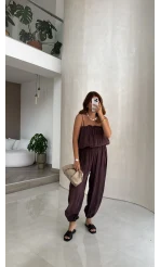Ruby Askılı Balon Bluz Şalvar Pantolon Takım - Mürdüm - Kod: 581171